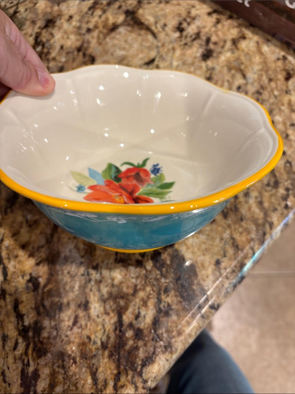 The Pioneer Woman Turquoise and Yellow Floral Ceramic Serving Bowl